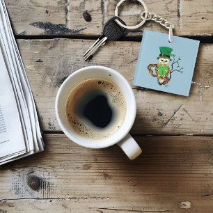 Irish Clovers Owl Green Key Ring