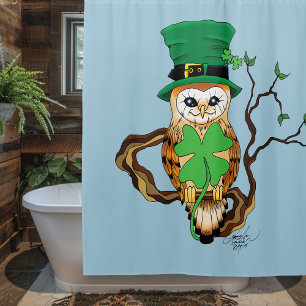 Irish Clovers Owl Green Shower Curtain