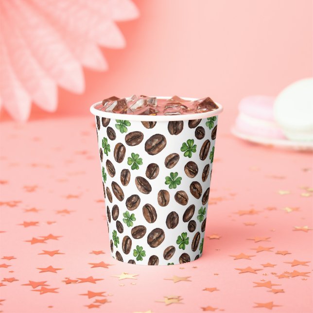 Irish Coffee Beans and Shamrocks Funny Design Paper Cups (Insitu)