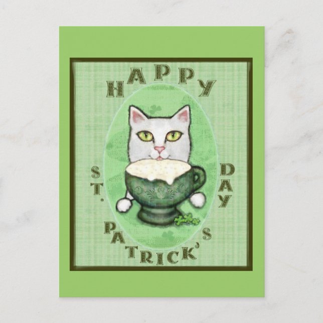 Irish Coffee Cat, St. Patrick's Day Postcard (Front)