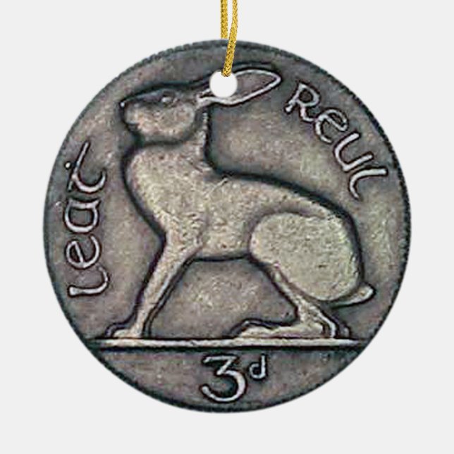 Irish Coin Christmas Ornament, Nollaig Shona Duit. Ceramic Tree Decoration (Front)