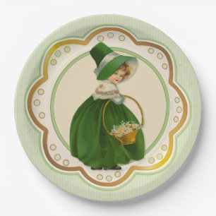 Irish Colleen and Basket Paper Plate