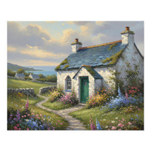 Irish Cottage in Spring Vintage Oil Painting look Photo Print