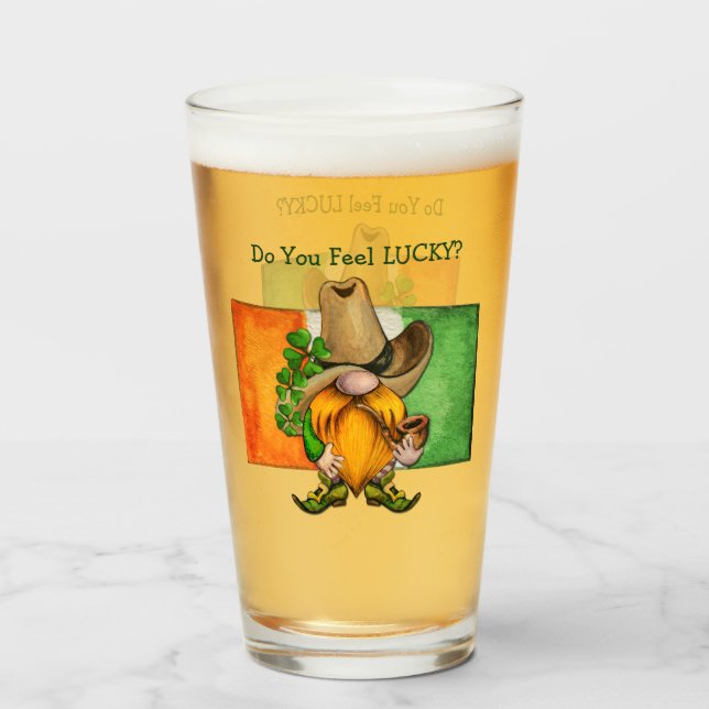 Irish Cowboy Gnome Do You Feel Lucky Glass (Front Filled)