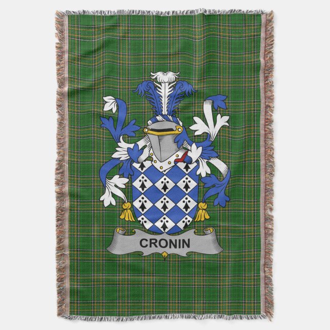  Irish Cronin or O_Cronin Coat of Arms Family Cres Throw Blanket (Front Vertical)