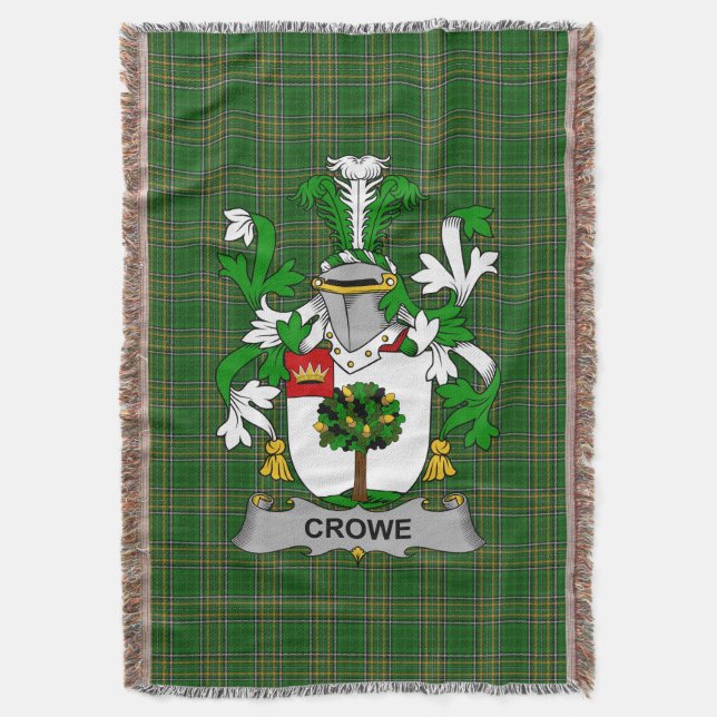 Irish Crowe or McEnchroe Coat of Arms Family Cres Throw Blanket (Front Vertical)