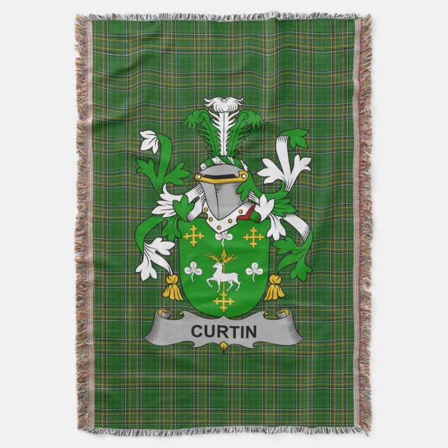  Irish Curtin or McCurtin Coat of Arms Family Cres Throw Blanket (Front Vertical)