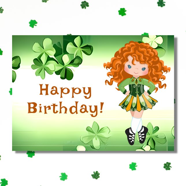 Irish Dance Green Shamrocks & Clovers Birthday Card (Creator Uploaded)