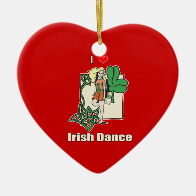 Irish dance heart ceramic tree decoration (Front)