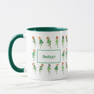 Irish Dance Personalised Girly Hand-Drawn Green Mug