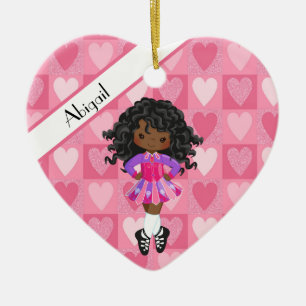Irish Dance Pink Monochrome Heart Christmas Ceramic Tree Decoration
