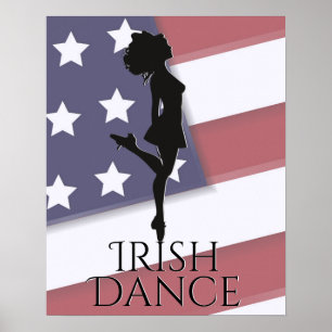 Irish Dancer and American Flag Hard Shoe Dance Poster