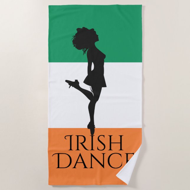 Irish Dancer and Flag of Ireland Hard Shoe Dance Beach Towel (Front)