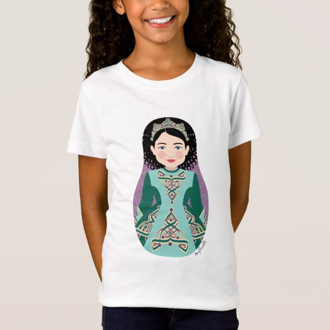 Irish Dancer Black Hair Matryoshka Girls' T-Shirt (Front)