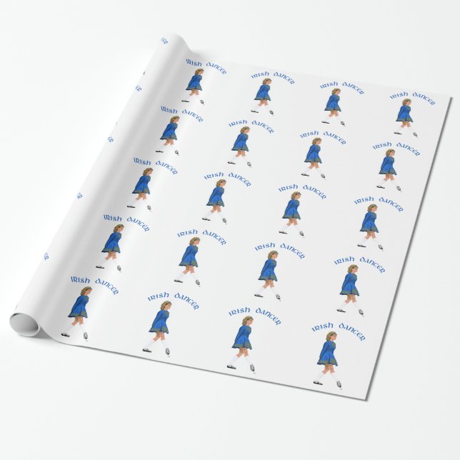Irish Dancer Blonde in Blue Wrapping Paper (Unrolled)