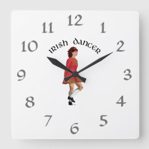 Irish Dancer Brunette in Red Square Wall Clock