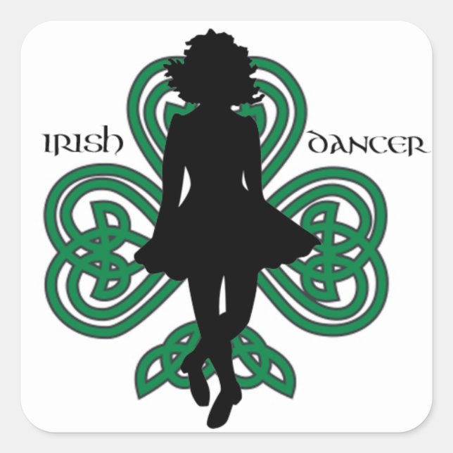 Irish Dancer Hardshoe/Forest Green Heart Shamrock Square Sticker (Front)