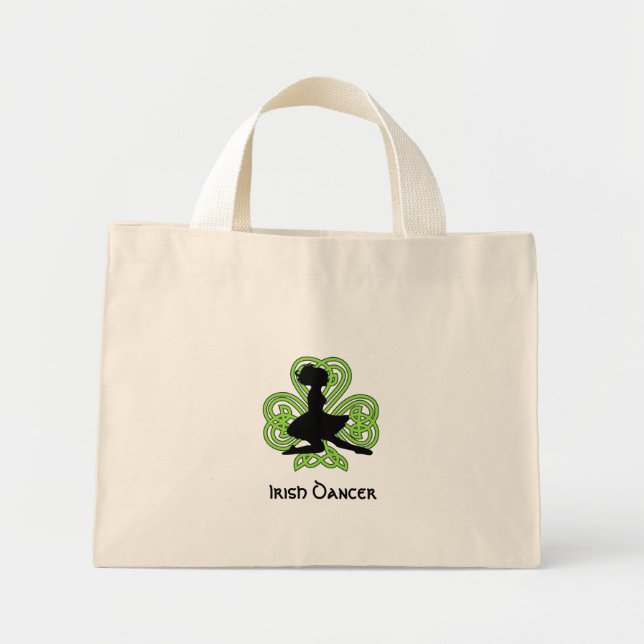 Irish Dancer Leaping Celtic Shamrock Mini Tote Bag (Front)