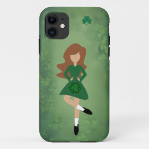 Irish Dancer with Brown Hair   Green Clovers Dance Case-Mate iPhone Case