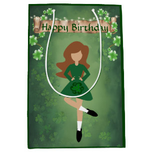 Irish Dancer with Brown Hair Happy Birthday Dance Medium Gift Bag