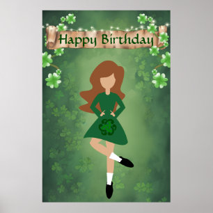 Irish Dancer with Brown Hair Happy Birthday Dance Poster