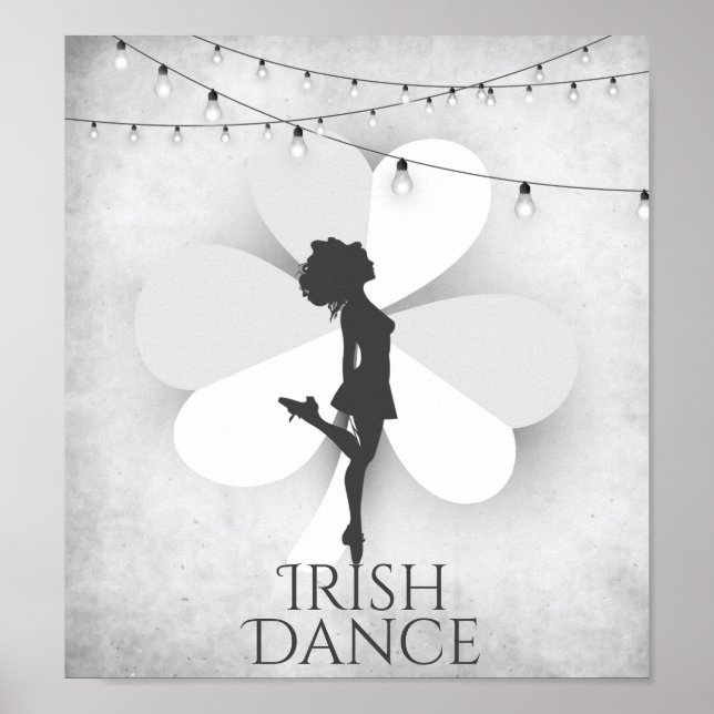 Irish Dancer with Clover and String Lights Dance Poster (Front)