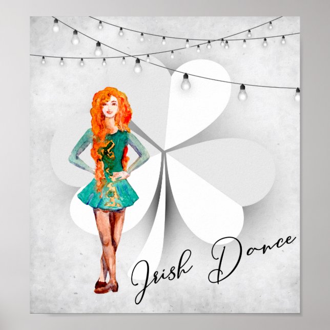 Irish Dancer with Clover and String Lights Dance Poster (Front)
