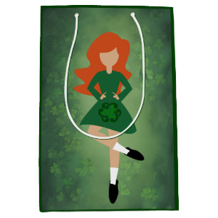 Irish Dancer with Red Hair Green Clovers Dance Medium Gift Bag