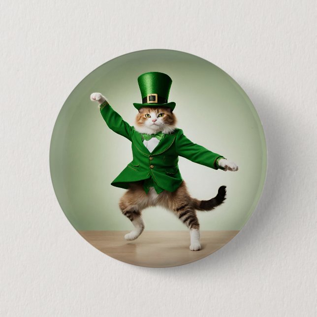 Irish Dancing Cat leprechaun St Patrick's Day pin (Front)