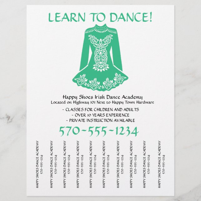 Irish Dancing Lessons Class Tear Off Strips Flyer (Front)