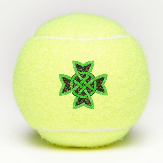 Irish Dark Green and Black Looped Celtic Knot Tennis Balls (Front)