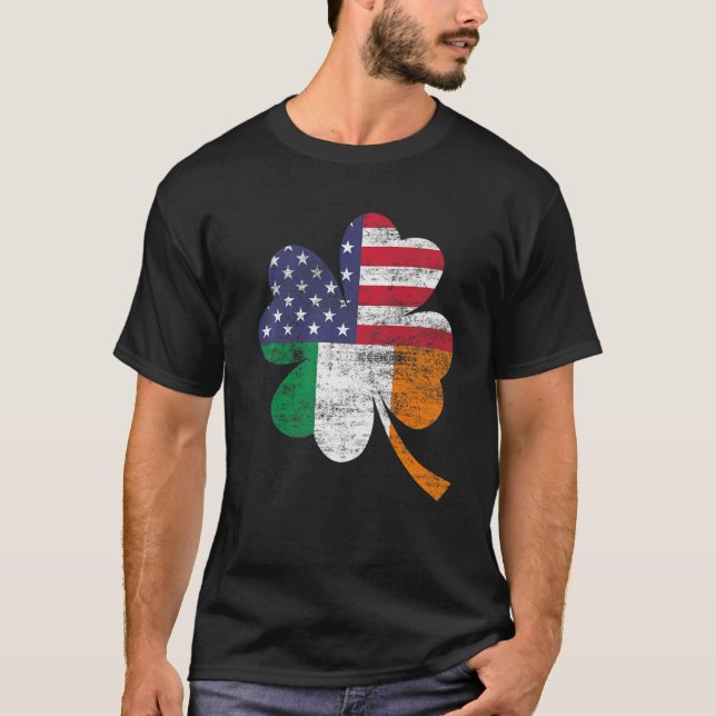 Irish Distressed American Flag Ireland Flag St Pat T-Shirt (Front)