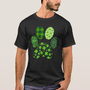 Irish Dog Paw Clovers St Patricks Day Leopard Plai T-Shirt