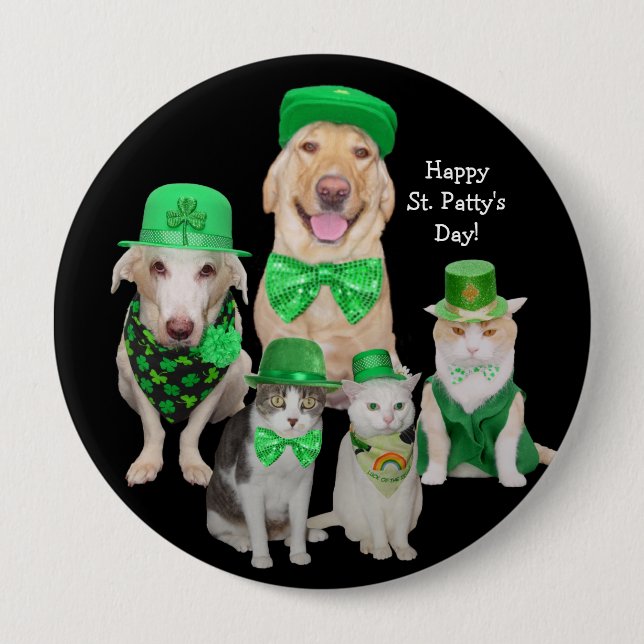 Irish Dogs & Cats St. Patrick's Day 10 Cm Round Badge (Front)