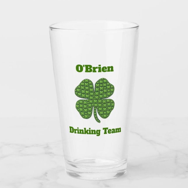 Irish Drinking Team Clover Shamrock Beer Pint Glass (Front)