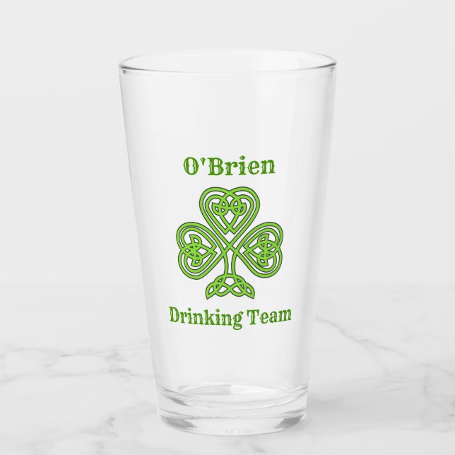 Irish Drinking Team Shamrock Clover Beer Pint Glass (Front)