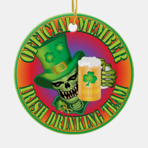 Irish Drinking Team Skull Ceramic Tree Decoration