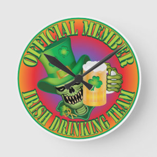 Irish Drinking Team Skull Round Clock