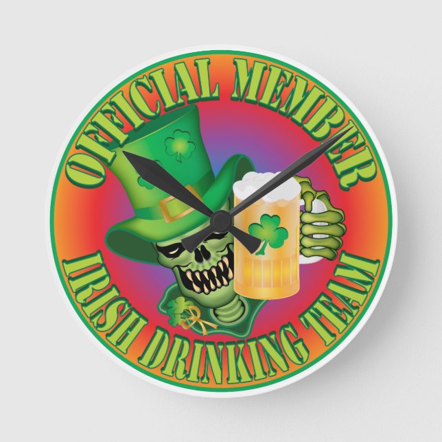 Irish Drinking Team Skull Round Clock (Front)