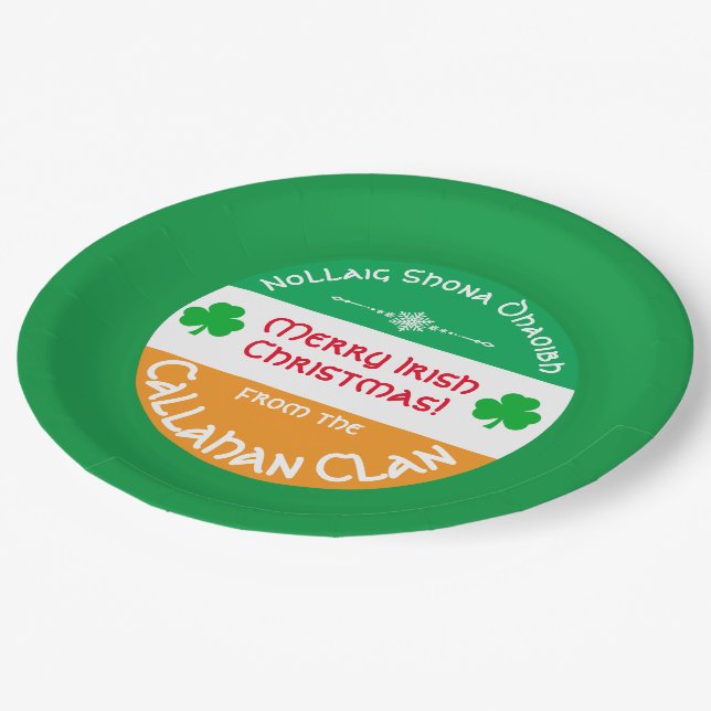 Irish Family Christmas Party Nollaig Shona Dhaoibh Paper Plate (Angled)