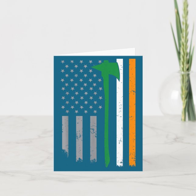 Irish Firefighter American Flag Cool St Patricks D Card (Front)