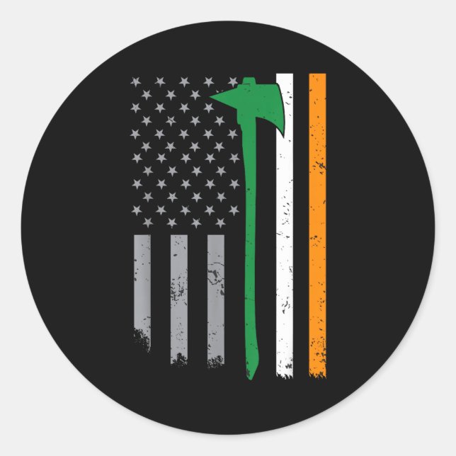 Irish Firefighter American Flag Cool St Patricks D Classic Round Sticker (Front)