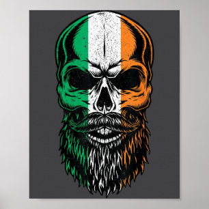 Irish Flag Bearded Skull Head Saint Patrick's Day Poster