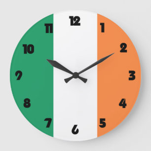 Irish Flag Black Fat Numbers wccn Large Clock