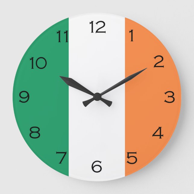 Irish Flag Black Numbers wccn Large Clock (Front)
