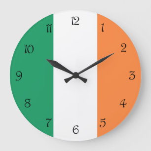 Irish Flag Black Script Numbers wccn Large Clock
