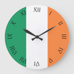 Irish Flag Black Script Roman Numbers wccn Large Clock