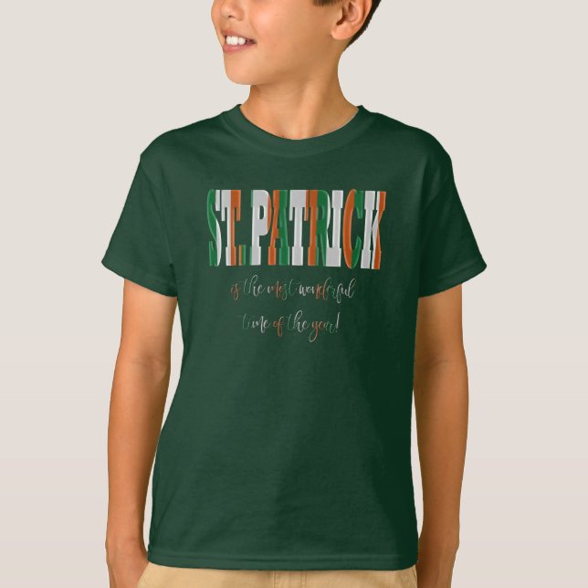 Irish Flag Colours in Text St. Patrick T-Shirt (Front)