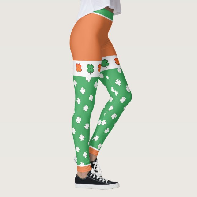 IRISH Flag Colours with 4 Leaf Clovers Leggings (Right)
