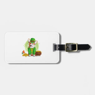 Irish Flag Corgi Dog Smoking a Pipe, Shamrock St P Luggage Tag